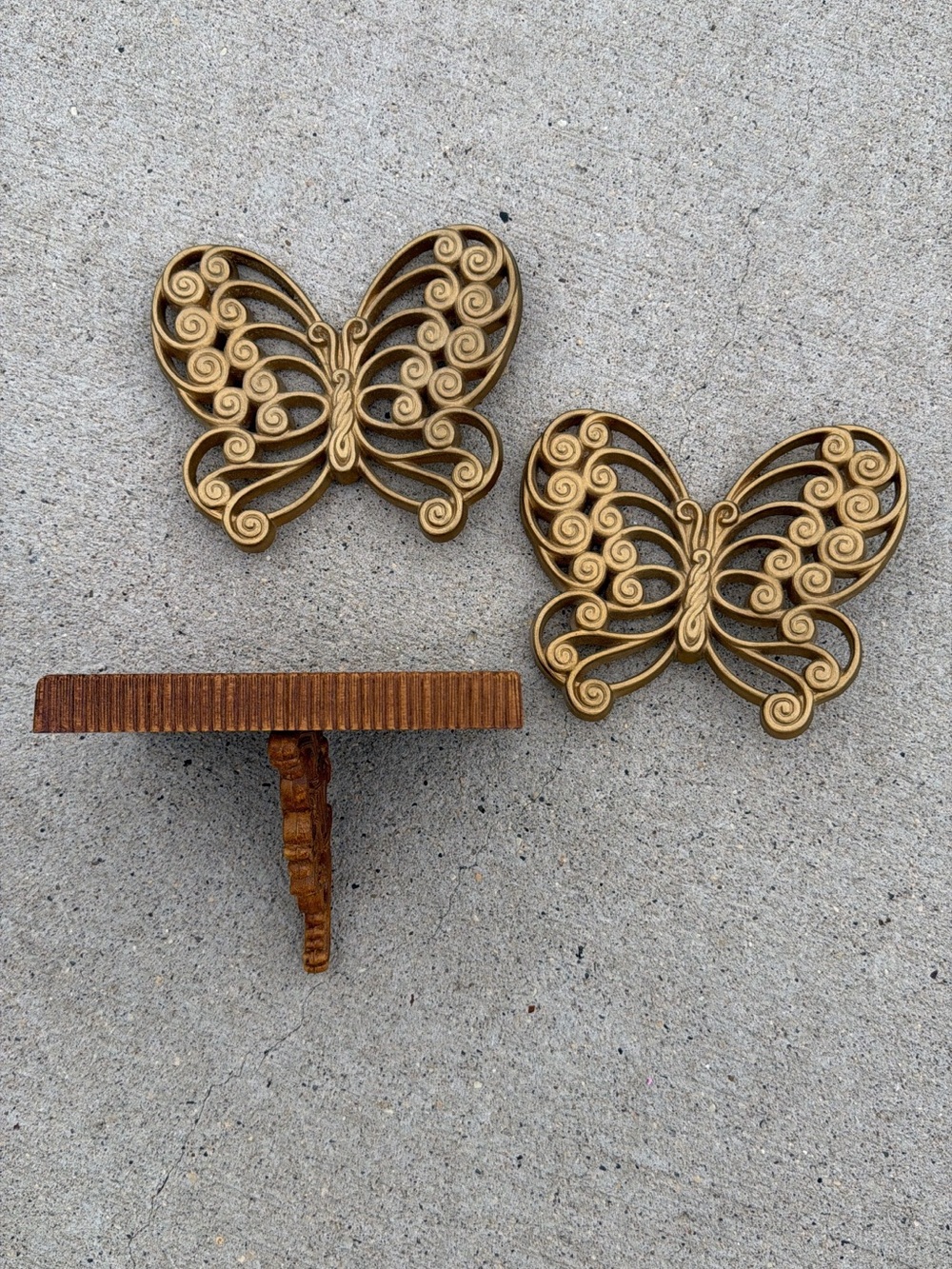 Vintage Mid Century Gold Butterfly Wall Decor & Shelf Set / Retro Boho MCM